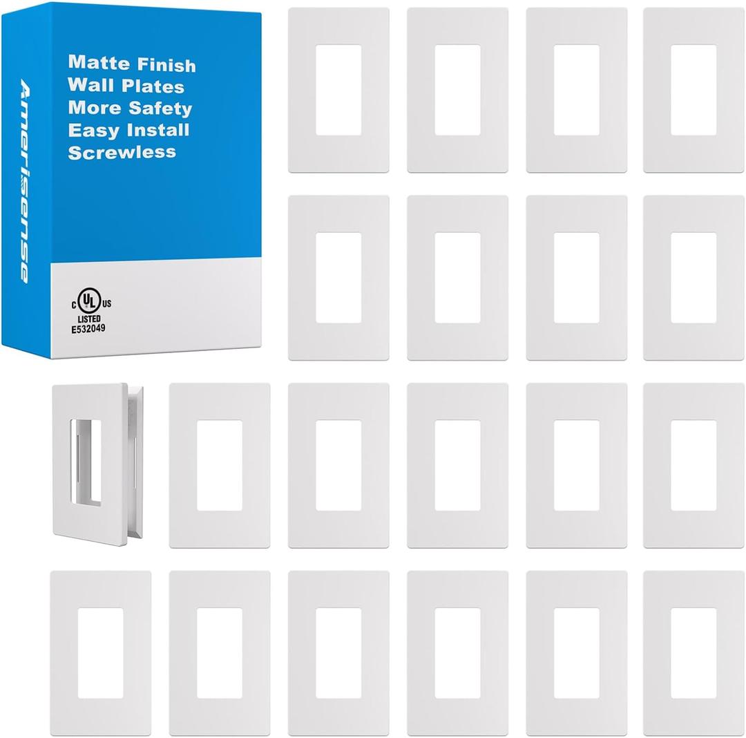 Outlet Cover, Screwless Decorator Wall Plate, Light switch Power Plug Cover, 1-Gang Standard Size, Matte White, 20 Pack,UL listed (1GANG-20Pack, matte white)