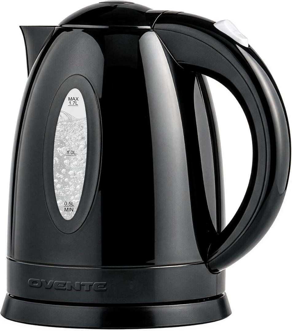 OVENTE Electric Kettle, 1.7L Fast Boiling Water Heater for Coffee or Tea, BPA Free with Water Level Gauge, Auto Shut-Off, Boil-Dry Protection, Indicator Light and Removable Filter, Black KP72B, (There is only a kettle)