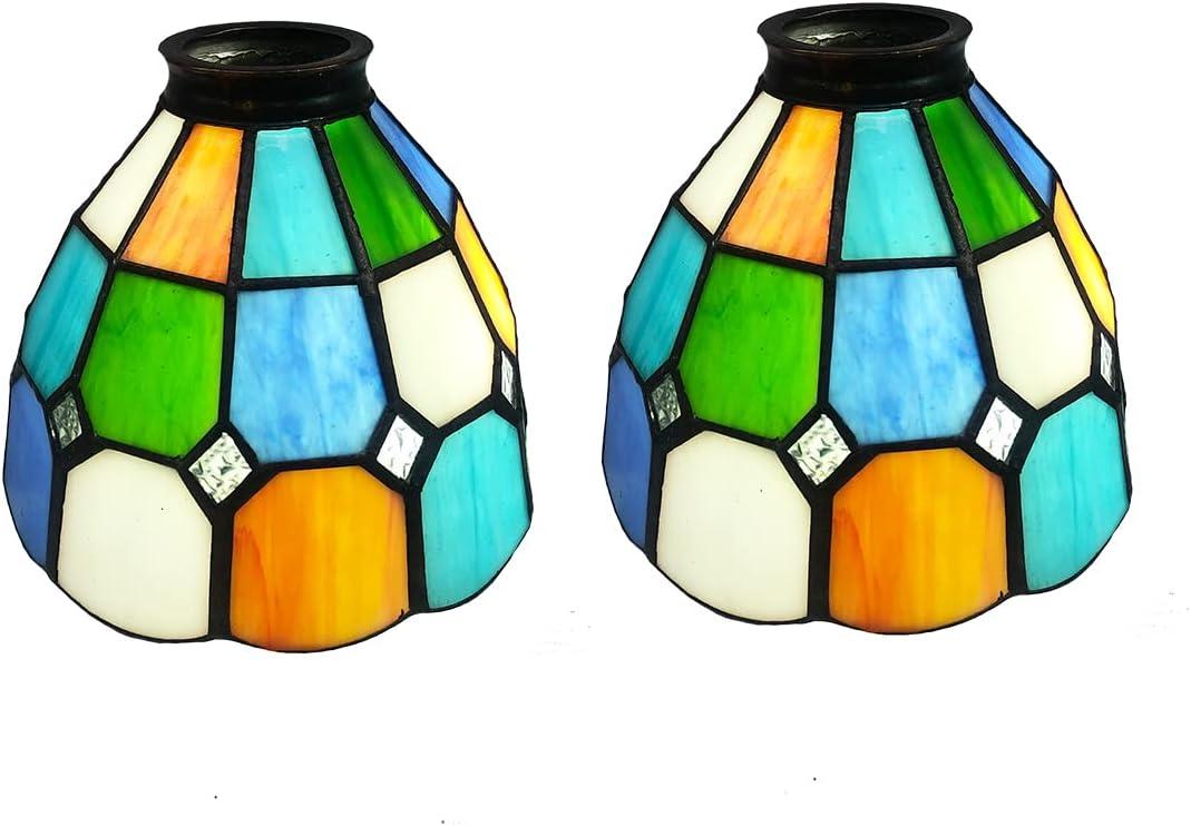 HUIMEIJU Multicolored Stained Glass Lampshade, 2-Piece Set - Fan Shaped, Tiffany Style Replacement