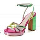 sun gurg Strappy Platform High Heels Women Chunky Sandals,Metallic Pink,8.5 (Green)