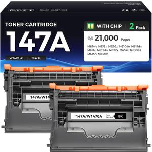 147A Black Toner Cartridge 2-Pack High Yield Replacement for HP 147A W1470A 147X Toner Compatible with HP LaserJet Enterprise MFP M634 M635 M636 M610 M611 M612 Printer Ink All-in-One h z dn x fht fh