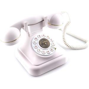 Old Fashioned Landline Phones with Classic Metal Bell, 1960s Vintage Corded Dial Phone Classic Old Fashion Telephones Wired Desk Telephone for Office and Home, White