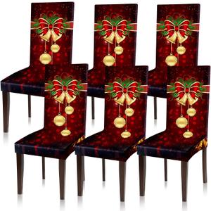Moukeren 6 Pcs Red Christmas Chair Covers Set Stretch Removable Washable Christmas Dining Chair Seat Covers for Home Hotel Dining Room Kitchen Banquet Wedding Xmas Party Decor