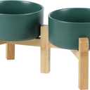 Havniva 6.1 Dog Bowls Elevated Ceramic Dog Food and Water Bowl Set, Double Raised Dog Water Bowl with Stand Non-Slip Rubber Base Two Heights Large Capacity Pet Food Bowl for Small & Medium Dogs (Matte Dark Green - 2 Bowls+Stand)
