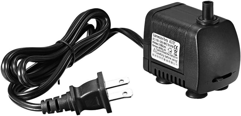uxcell 105 GPH (400L/H, 7W, 110-120V) Submersible Water Pump US Plug for Pond, Fish Tank Fountain Water Pump Hydroponics with 4.9ft (1.5M) Power Cord