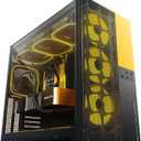 Geometric Future M5 Vent, Mesh Panel Tempered Glass Mid Tower, E-ATX/ATX Gaming Case, High Airflow, Type C, Support 420/360 Rad, ARGB PWM 140mm Fan x 5 Pre-Installed, Black/Yellow, GEO-M5VF-BY