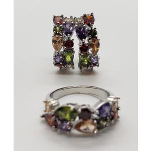 Ruby Amethyst Peridot Topaz Silver Earring/Ring Set