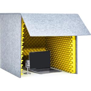 Pushglossy 28 x 28 x 28 Inch Desktop Soundproof Cover Portable Vocal Recording Booth Vocal Absorbing Shield Microphone Isolation Booth Cube for Sound Clearer Home Music Studio Podcast Recording Yellow