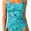 Aqua Eve One Piece Bathing Suit for Women Tummy Control Swimsuit Slimming Vintage Swimwear, L
