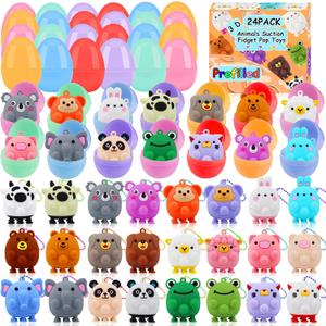 24 Pack Prefilled Easter Eggs with Animal Pop Toys, Filled Easter Eggs for Egg Hunt, Easter Basket Stuffers for Kids,Easter Party Favors Prizes, Prefilled Easter Eggs with Toys