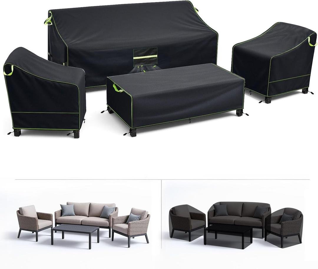 GARPROVM 4 Piece Patio Furniture Covers, Outdoor Furniture Covers Waterproof 420D Oxford Fabric Patio Set Cover for Loveseat Chairs Table, Black