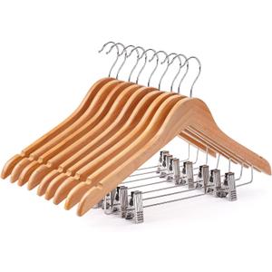 Wooden Hangers with Clips 24 PCS Pants Hangers with Clips,Smooth Solid Wooden Pants Hangers,360 Swivel Hooks & Adjustable Clips,for Jeans,Skirt,Suit,Shorts,Scarf.