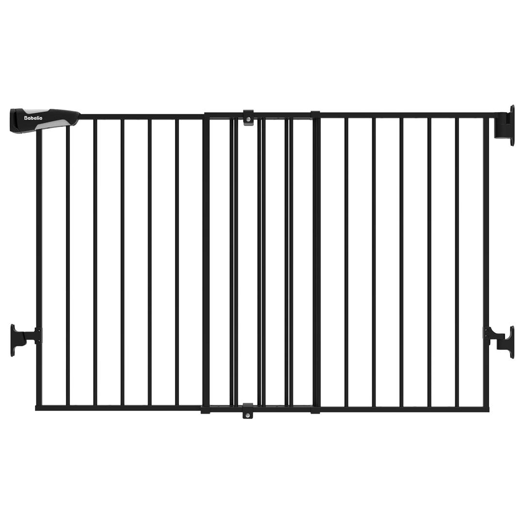 Babelio 31.5-55" No Bottom Bar Baby Gate Extra Wide, 2-in-1 Auto Close Dog Gate for The House, Stairs and Doorways, with Large Walk Thru Door, Black (31.5-55" W, 28" H)