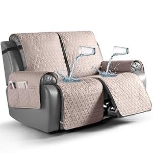 TAOCOCO 100% Waterproof Loveseat Recliner Covers, Non Slip Recliner Covers that Stay in Place, One-Piece Washable Reclining Loveseat Cover with Elastic Straps, Peach
