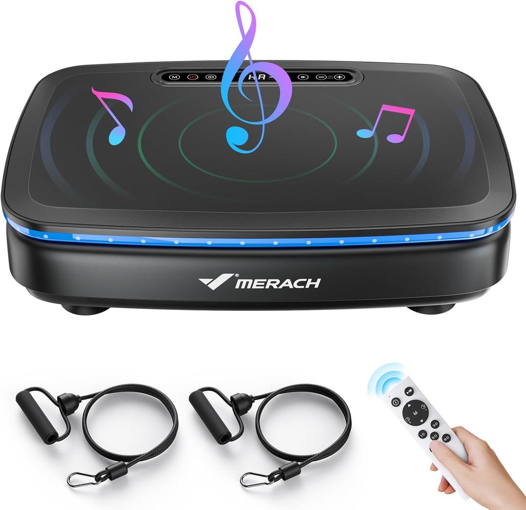 MERACH Vibration Plate Exercise Machine, Vibrating Plate Exercise Machine for Women Men, Vibration Plate with 2 Tension Ropes LED Display, Workout Equipment for Home