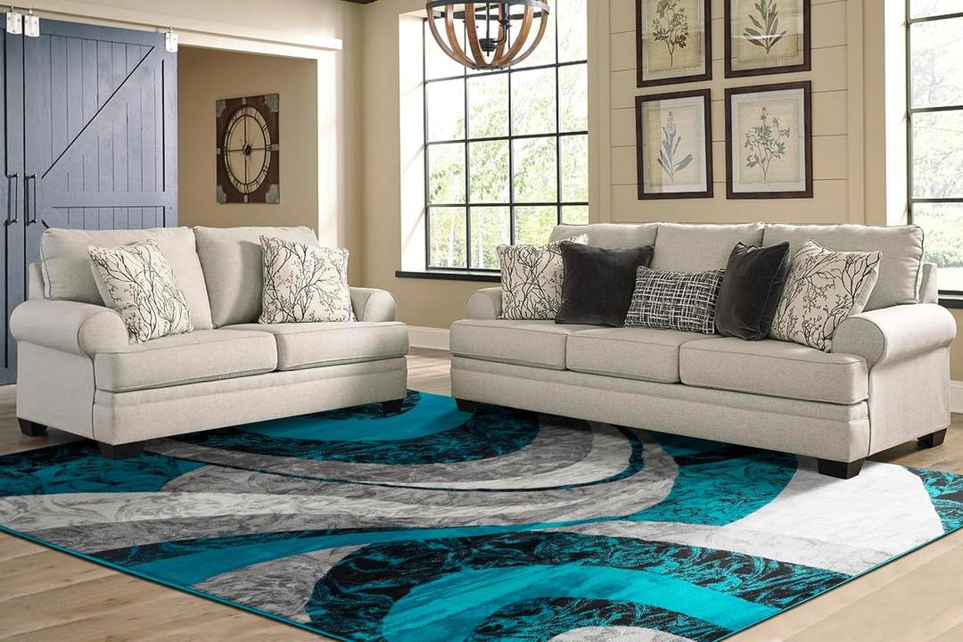 YafaHomeFashion Area Rugs for Living Room Bedroom Modern Contemporary Swirls Design Bedside Area Rug, Indoor Floor Carpet, Luxurious, Elegant, and Fashionable Area Rug (Turquoise Blue, 4 ft X 5 ft) (5'3" x 4' (Rectangular))
