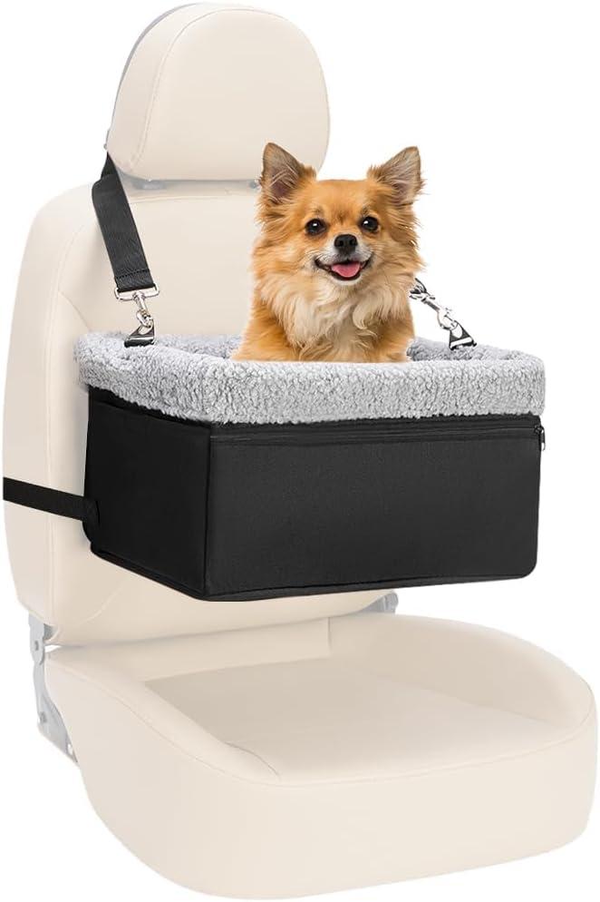 Dog Car Seat for Small Pets Under 20lbs, Booster Seat with Metal Frame, Double-Layer Oxford Fabric, Safety Leash for Dogs and Cats