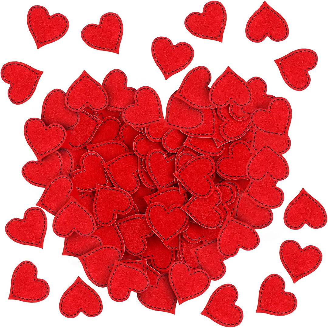 150 Heart Felt Stickers - 1.4inch Stitched Heart Shape Stickers - Valentine's Day Wedding Party Decor DIY Crafts Supplies (Red)
