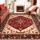 SERISSA Washable Rugs 8x10 Area Rugs, Large Non-Slip Boho Living Room Rug, Ultra Soft Oriental Vintage Red Black Print Distressed Carpet for Dining Room Bedroom Dorm Office Home Decor