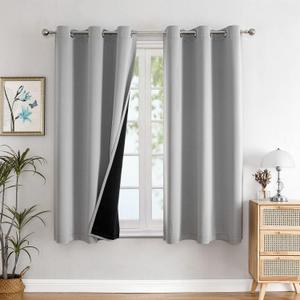 ChrisDowa 100% Blackout Curtains for Bedroom with Black Liner, 2 Thick Layers Total Blackout Thermal Insulated Grommet Small Window Curtains 45 Inch Length 2 Panels Set (Light Grey, 42 x 45 Inch)