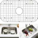 GUUKIN Sink Protectors for Kitchen Sink Bottom, 24" x 12"Stainless Steel Sink Protector with Center Drain Hole, Sink Rack with Extra Replacement White Rubber Feet
