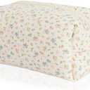 Large Floral Quilted Makeup Bag,Cute Cosmetic Bag for Women and Girls,Travel Coqutee Aesthetic Organized Bag