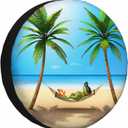 Green Frog Spare Tire Cover Beach Sunbath Hammok Relax Palm Tree Sky Weatherproof Universal Wheel Protectors Camper Tire Covers for Trailer Rv Travel(17 inch) (17" fits tire cover diameter 31"-35")