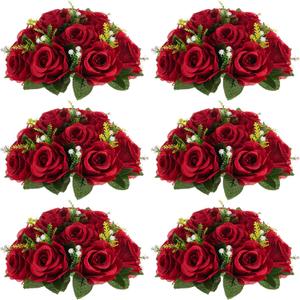 NUPTIO Flower Wedding Centrepieces for Tables - 6 Pcs 9.5in Diameter Crimson Artificial Flowers Rose Ball for Centerpieces Table - Fake Rose Arrangements for Weddings Birthday Party Decor