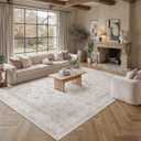 PureCozy 9x12 Washable Area Rug Beige Non Slip Thick Soft Vintage Carpet