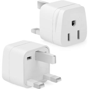 Bates- US to UK Plug Adapter, 2 Pack, White Type G Adapter for Travel, UK Power Adapter, UK Adapter Plug, Ireland Plug Adapter for London Plug, UK Adapters for Travel, England Travel Plug Adapter