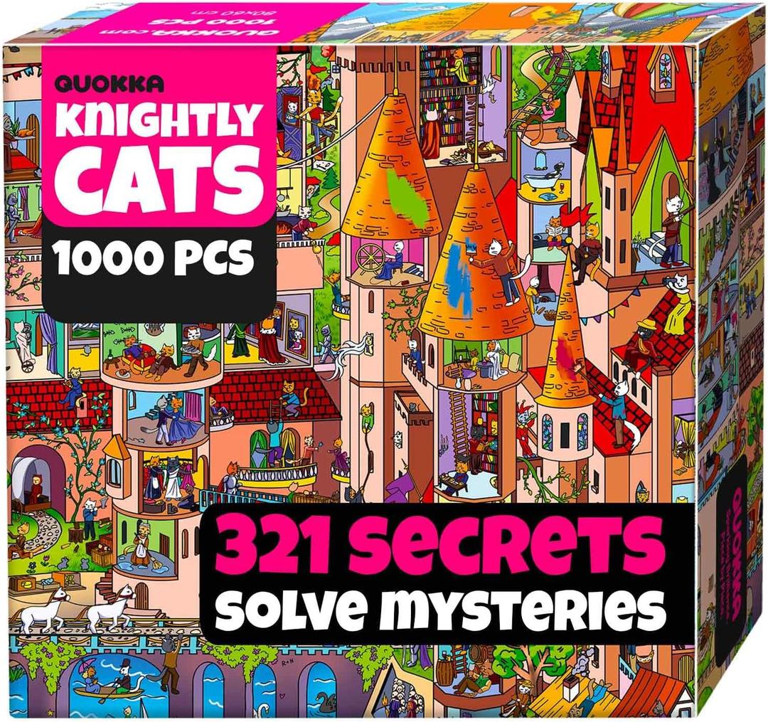 QUOKKA 1000 Piece Jigsaw Puzzle for Adults Knightly Cats  Premium Box Packaging with Extra Fun Challenges - Whimsical Cat Puzzle - Perfect for Relaxation & Creativity & Gift Giving