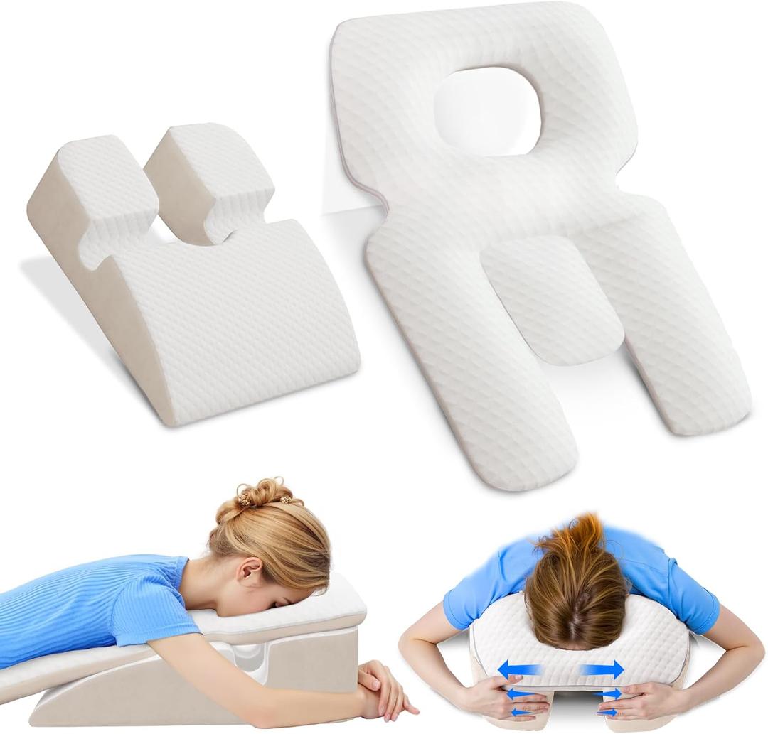 Face Down Pillow,Faces Down Pillow After Eye Surgery,BBL Pillows After Surgery Stomach Sleeping Pillows,Home Massage Pillowes Faces Down with Shredded Memory Foam and Removable Cover (White)
