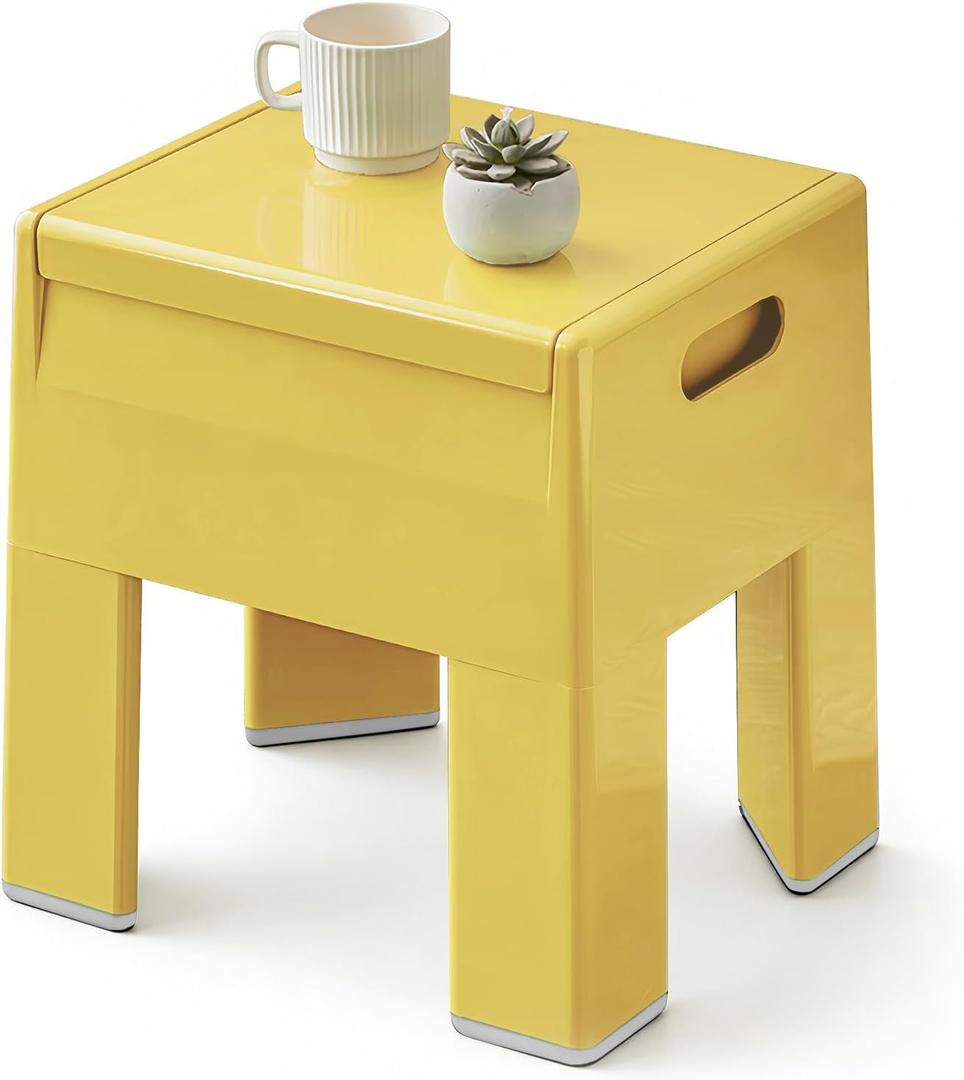 Nightstand Bedside with Storage Space, Multifunctional Colorful Plastic End Table Small Side Table for Bedroom, Dorm and Small Spaces, Easy Assembly(14.7" D x 11.8" W x 15.8" H, Yellow)