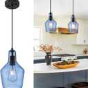 Emliviar 1-Light Kitchen Pendant Lighting, Industrial Adjustable Hanging Pendant Light with Seeded Glass, Blue Finish, DYE286G1-MIL BK