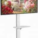 Ultra Slim Floor TV Stand for 37–86 Inch TVs, Modern Curved Base with Shelf, Adjustable Height & Tilt, Space-Saving Design with Cable Management, Fits VESA 600x400mm, White