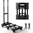 Folding Hand Truck 500lbs, Portable Heavy Duty Dolly Cart, 6 Wheels Collapsible Luggage Cart with 2 Elastic Ropes - Compact Trolley Cart for Easy Moving - Ideal Hand Cart for Travel and More (1.70, Black)
