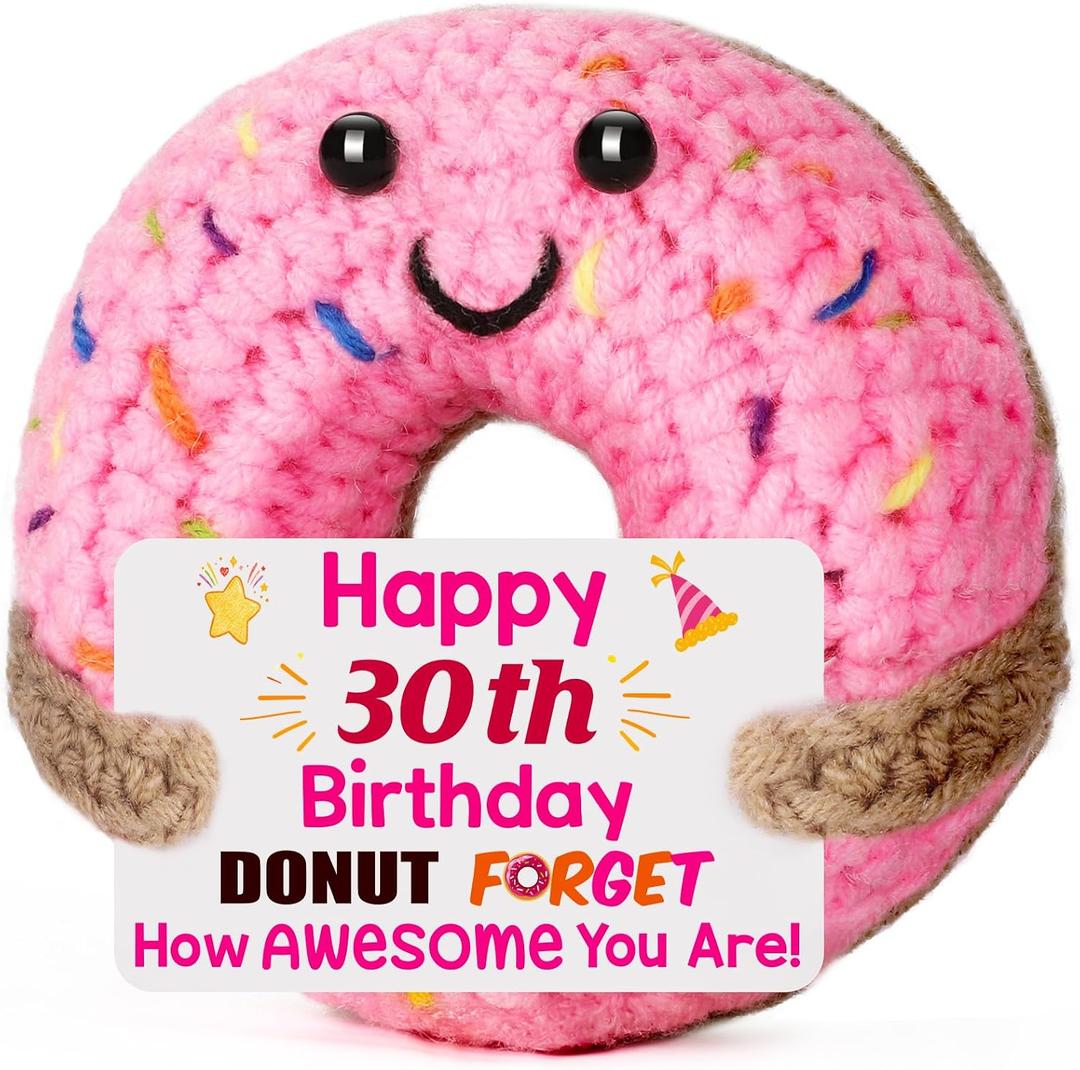 BuiltFit 30th Birthday Gifts for Women - 30th Birthday Decorations for Her Him, Funny Cool Crochet Donut Happy Thirty Bday Party Favors 30 Year Old Birthday Gifts for Men Best Friend Sister Daughter