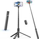 65" Automatic Phone Tripod, Auto-Open and Close Selfie Stick Tripod with Remote, Extendable Cell Phone Stand for iPhone & Android, Lightweight Selfie Stick for Creators, Vloggers, Travel, YouTube