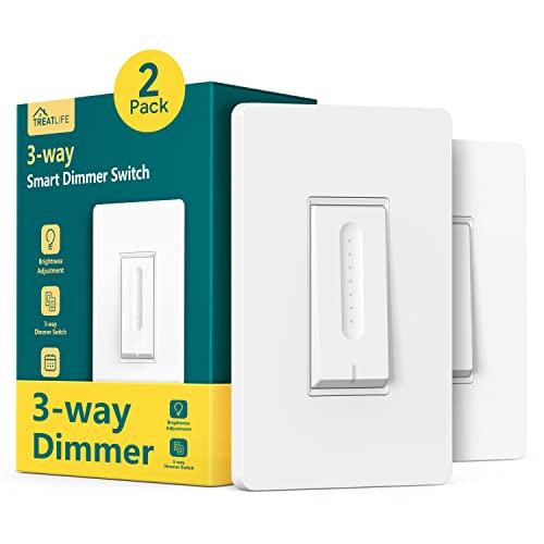 TREATLIFE 3 Way Smart Dimmer Switch 1 Pack, 3 Way Dimmable Light Switches, 2.4GHz WiFi Smart Switch Compatible with Alexa and Google Home, Neutral Wire Needed, No Hub Required