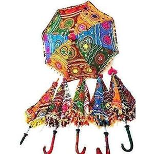 Sun Protection Rajasthani Umbrella Handicraft Walking Stick Umbrella Navratri Decoration Items I Decorative Umbrella (5 Pcs)