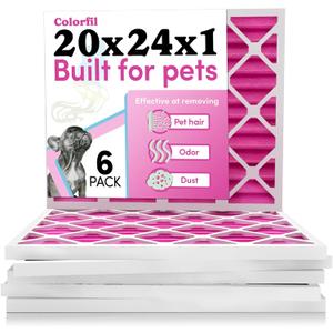 Colorfil 20x24x1 Air Filter (6-Pack) | Made in the USA | Color Changing | Remove Cat and Dog Odor | MERV 8 for Pet Hair Dander and Dust | 19.5"x23.5"x0.75" Exact Size