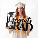 Yookeer 16.5 x 10.5 in Wooden Black Congrats Grad Sign Graduation Party Decorations 2026 Congratulations Graduation Sign Photo Props with Graduate Cap Cutout for Backdrop Wall College Party Supplies