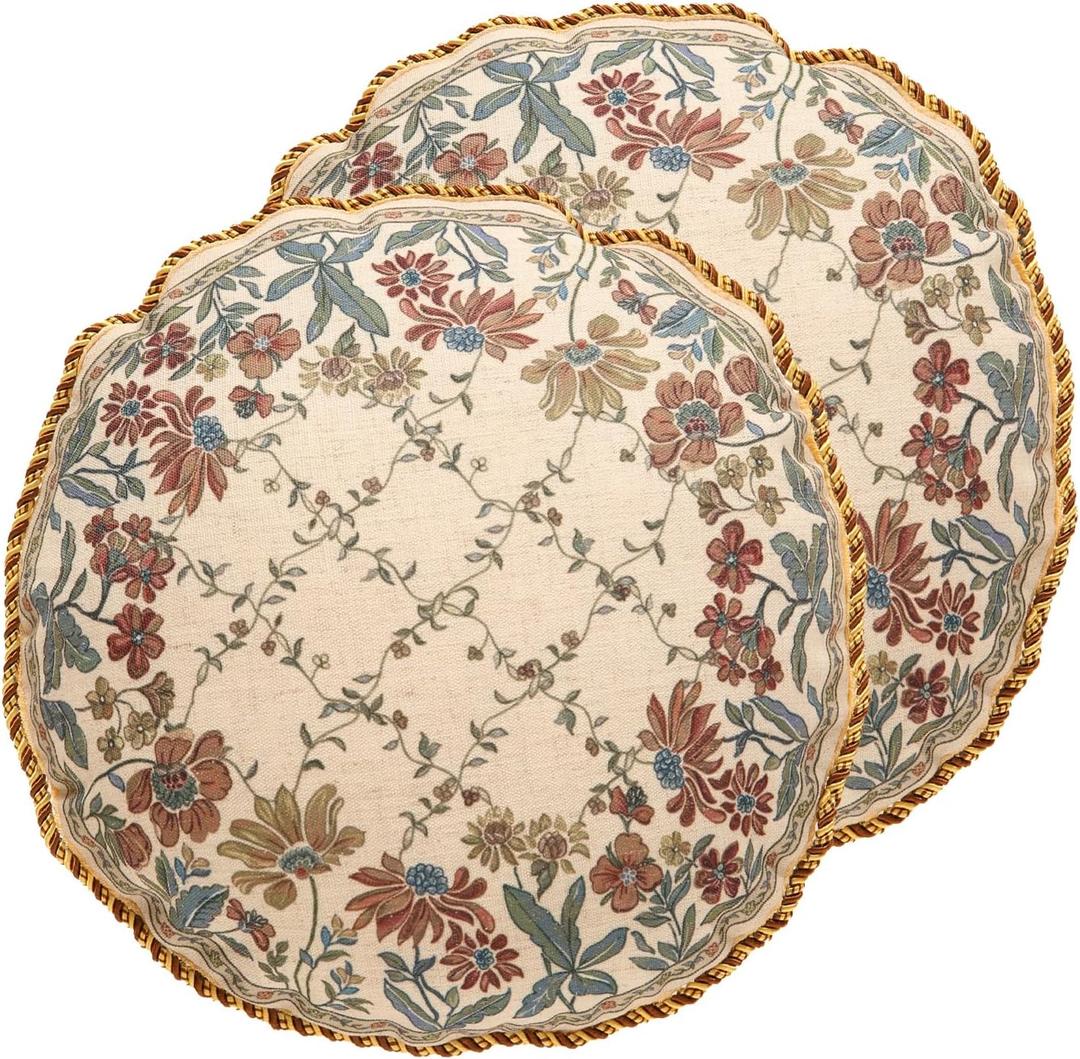patdrea Designer Throw Pillow Covers,Round Euro Vintage Linen Pillow Cover,Decorative Pillowcases Cushion for Bed Living Room Outdoor Car,Diameter 16"-Audrey B-2