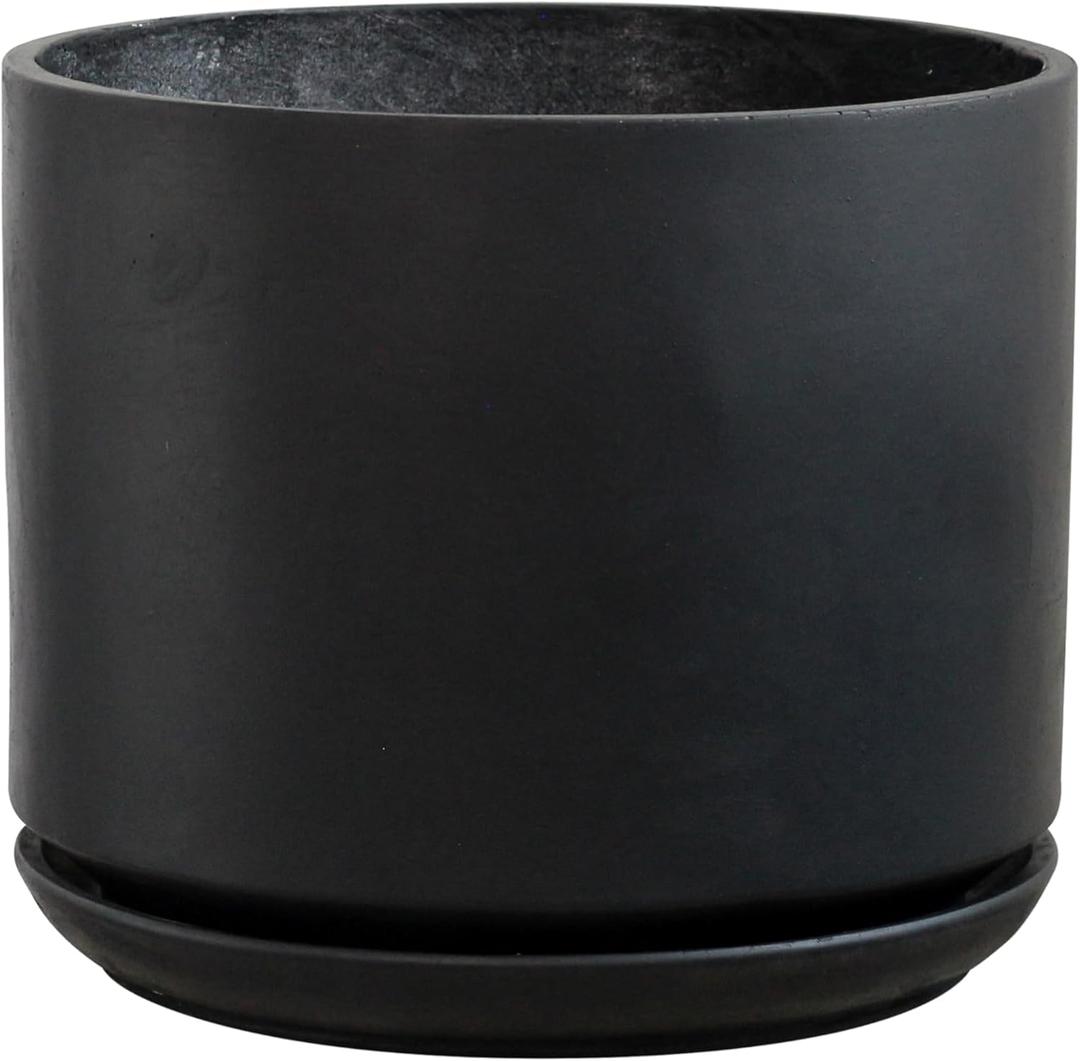 Olly & Rose Large Matt Black Plant Pot 14 Inch Extra Large Fibre Planter with Saucer - Large Indoor and Outdoor Plant Pot