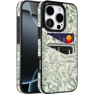 for iPhone 16 Pro 6.3 inch Case with Card Holder Soft Leather Wallet Case Protective Shockproof Hard Cover for Women Gilrs (Green Floral Flowers, iPhone 16 Pro 6.3 inch)