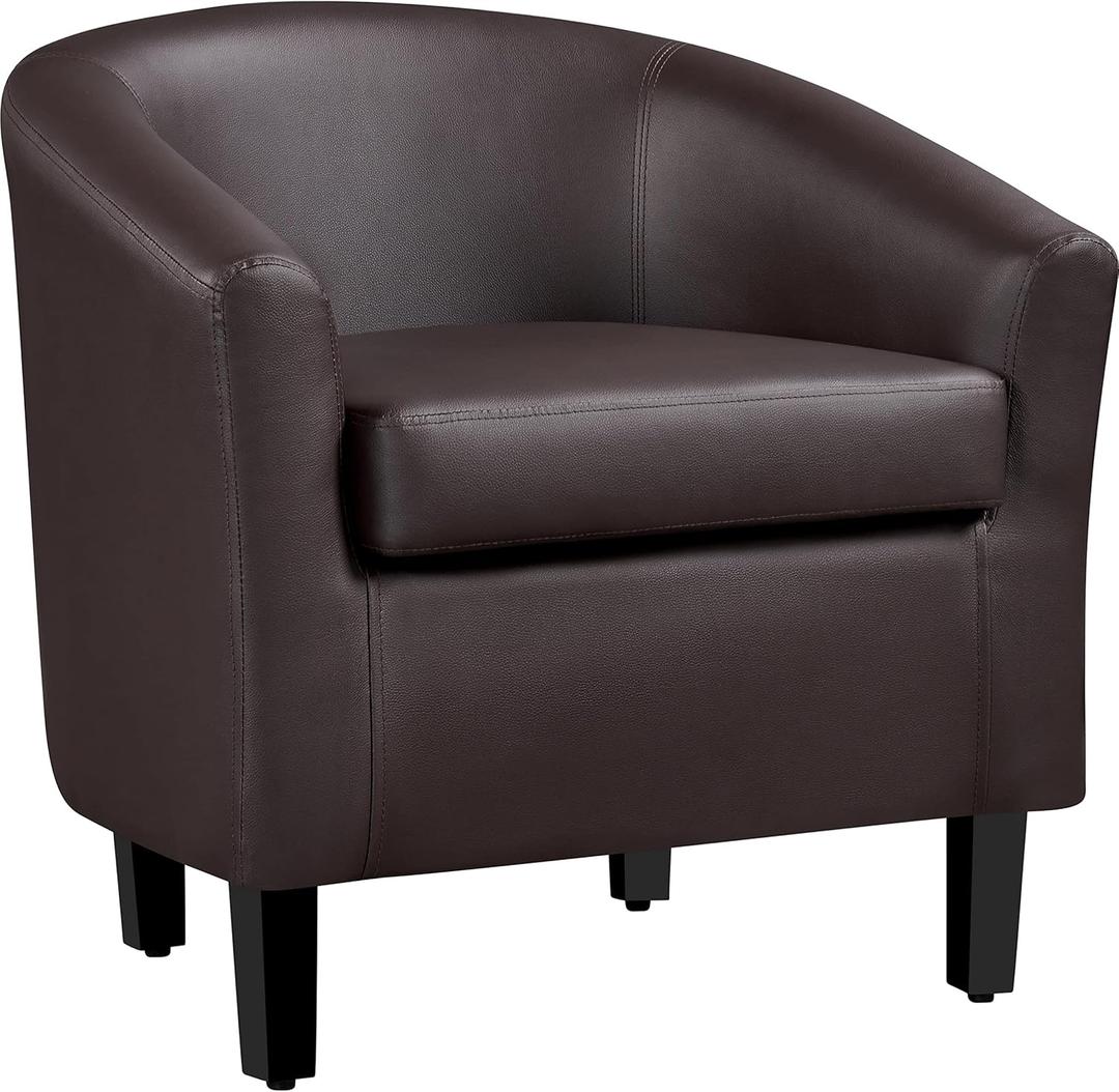 Yaheetech Leather Club Chair, Faux Leather Accent Chair, Modern Living Room Armchair with Wood Legs and Padded Seat for Bedroom Reception Room, Espresso (Set of 1)