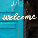 4 x NUOBESTY Wooden Welcome Sign 14.5 Inch Front Door Hanging Plaque with Rope Cursive Wood Letters Home Wall Decor for Porch Entryway Greeting