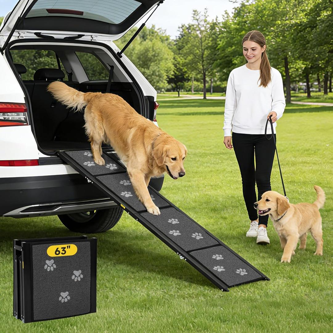 Dog Ramp for Car 63" Long & 17" Wide Portable Dog Ramps for Large Dogs Non Slip Rug Surface Extra Wide Steps for SUV Car and Truck Folding Dog Ramp Supports Up to 250LBS