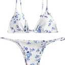 ZAFUL Women's Ditsy Floral Printed Swimsuit Underwired Knotted String Triangle Bikini High Cut Cheeky Bikini Set (S)