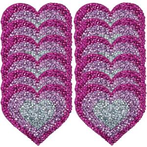 Heart Shaped Iron Patches, 1 Dozen/12 Pieces Pink Love Heart Rhinestone Hot-fix Applique Patch for Clothing Repair, Decoration, DIY Craft Jacket, Shirts, Bags